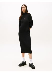 Tommy Jeans Damen Strickkleid "TJW MOCKNECK BADGE SWEATER DRESS", schwarz, casual, Gr. M, unifarben, Strick, Obermaterial: 100% Baumwolle, Kleider