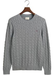 Gant Herren Strickpullover "COTTON CABLE C-NECK", grau, Basic, Gr. 4XL, Zopfmuster, Strick, Obermaterial: 100% Baumwolle, Pullover, mit