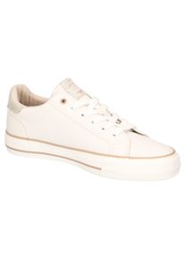 Mustang Shoes Damen Sneaker, Gr. 42, beige, Lederimitat, geblümt, modisch, Schuhe, Freizeitschuh, Halbschuh, Schnürschuh mit modischem Design