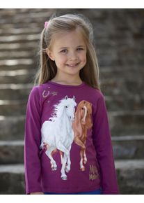 Miss Melody Mädchen Langarmshirt, rot, modisch, Gr. 152, bedruckt, Single Jersey, Obermaterial: 100% Baumwolle, Shirts, mit großem Pferde-Frontmotiv
