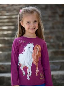 Miss Melody Mädchen Langarmshirt, rot, modisch, Gr. 140, bedruckt, Single Jersey, Obermaterial: 100% Baumwolle, Shirts, mit großem Pferde-Frontmotiv