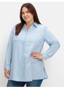 sheego Damen Hemdbluse, blau, Gr. 48, unifarben, 66% Baumwolle, 34% Viskose, Blusen