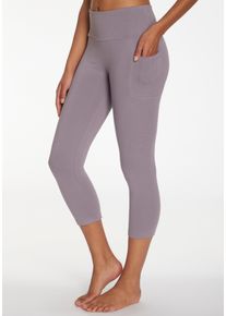 active by Lascana LASCANA ACTIVE Damen 3/4-Leggings, Gr. 32, lila, Obermaterial: 95% Baumwolle, 5% Elasthan, unifarben, Basic, Hosen, mit Handytasche, Loungewear