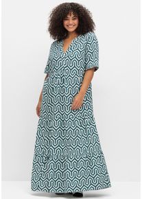 sheego Damen Maxikleid "Maxikleid", blau, Gr. 48, gemustert, 100% Viskose, Kleider