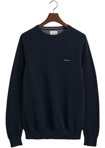 Gant Herren Rundhalspullover "COTTON PIQUE C-NECK", blau, casual, Gr. M, unifarben, Strick, Obermaterial: 100% Baumwolle, Pullover, mit Logostickerei