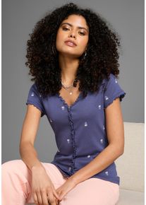Kangaroos Damen Kurzarmshirt, blau, casual, Gr. 32, bedruckt, geblümt, gemustert, Rippware, Obermaterial: 100% Baumwolle, Shirts, kurzärmelig,