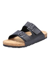 Rieker Herren Pantolette, Gr. 41, schwarz, Lederimitat, klassisch, Schuhe, Sommerschuh, Schlappen, Hausschuh, mit zwei Schnallenverschlüsse