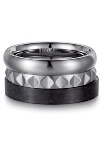 Kingka Herren Ring-Set "Pyramide, SR6226SBK5,6,7,8", 64, Edelstahl-Carbon, 12,5mm, schwarz, Edelstahl, Carbon, Fingerringe