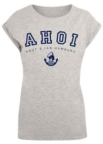 F4NT4STIC Damen T-Shirt "PLUS SIZE Ahoi Knut & Jan Hamburg", grau, casual, Gr. 5XL, Obermaterial: 100% Baumwolle, Shirts, Print