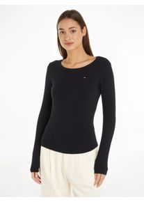 Tommy Hilfiger Damen Langarmshirt "SLIM 5X2 RIB O-NK LS", schwarz, Basic, Gr. M, unifarben, Rippware, Obermaterial: 95% Viskose, 5% Elasthan, Shirts,