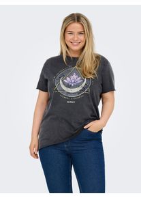 Only CARMAKOMA Damen T-Shirt "CARLUCY LIFE REG S/S TOP JRS NOOS", schwarz, modisch, Gr. S, bedruckt, Jersey, Obermaterial: 100% Baumwolle, Shirts