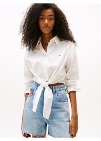 Tommy Jeans Damen Langarmbluse "TJW LS TIE FRONT SHIRT", beige, casual, Gr. XL, unifarben, Web, Obermaterial: 100% Baumwolle, Blusen