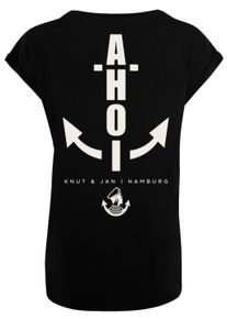 F4NT4STIC Damen T-Shirt "PLUS SIZE Ahoi Anker Knut & Jan Hamburg", schwarz, casual, Gr. XL, Obermaterial: 100% Baumwolle, Shirts, Print