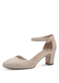 Tamaris Damen Spangenpumps, Gr. 41, beige, Textil, unifarben, Veloursleder, klassisch, Schuhe, Riemchenpumps, Abendschuh, Festtagsschuh, verstellbare