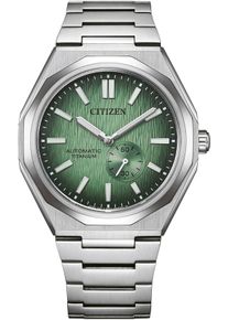 Citizen Herren Automatikuhr "Super Titanium Zenshin 60"titansilberfarben, dunkelgrün, Armbanduhren, Armbanduhr, Herren, Mechanische Uhr, Titan,