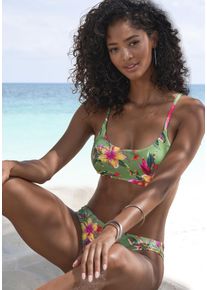 Lascana Damen Bustier-Bikini-Top "Malia"salbei, pink bedruckt, Gr. 34, bedruckt, floral, Microfaser, Polyamid, Microfaser, Bikini-Oberteile, mit