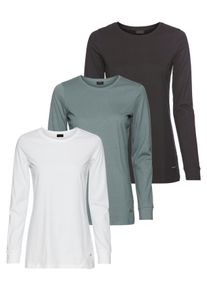 Laura Scott Damen Langarmshirtweiß, grün, schwarz, Basic, Gr. 32, unifarben, Single Jersey, Obermaterial: 100% Baumwolle. Obermaterial weiß: 100%