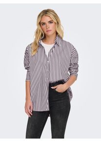 Jacqueline de Yong JDY Damen Hemdbluse "JDYVESPER L/S LOOSE SHIRT WVN NOOS"cloud dancer stripes:fig, modisch, Gr. L, gestreift, Web, Obermaterial: 60% Polyester, 40%