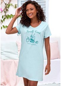 Vivance Dreams Sleepshirt blau Gr. 32/34 für Damen. Rundhals und Print. Loose Fit. Nachhaltig.