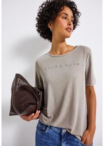 Street One Damen T-Shirtmorning beige, casual, Gr. 34, bedruckt, unifarben, Jersey, Obermaterial: 70% Modal, 30% Polyester, Shirts, mit Wording und
