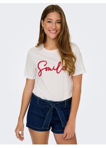 Only Damen T-Shirt "ONLKIKO LIFE S/S O-NECK TERRY TOP CS JRS"cloud dancer print:smile, modisch, Gr. XL, bedruckt, Jersey, Obermaterial: 100%