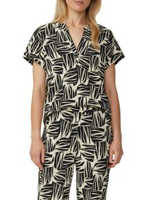 s.Oliver Damen T-Shirtschwarz ecru, casual, Gr. 34, unifarben, Web, Obermaterial: 98% Polyester, 2% Elasthan, Shirts, mit überschnittenen Schultern
