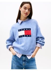Tommy Jeans Damen Strickpullover "TJW MELANGE FLAG SWEATER RIB EXT"vintage iris htr, casual, Gr. XXL, meliert, Strick, Obermaterial: 70% Polyacryl,