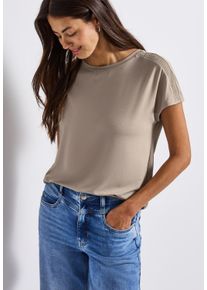 Street One Damen Shirttopmorning beige, casual, Gr. 44, unifarben, Jersey, Obermaterial: 95% Viskose, 5% Elasthan, Tops, mit Mesh-Detail