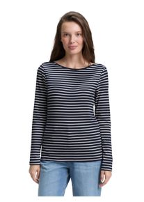 Tom Tailor Damen Langarmshirtnavy sanftes weiß tee stripe, casual, Gr. XS, gestreift, Obermaterial: 97% Baumwolle, 3% Elasthan, Shirts, mit Streifen