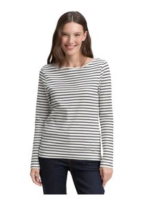 Tom Tailor Damen Langarmshirtsanftes weiß navy tee stripe, casual, Gr. L, gestreift, Obermaterial: 97% Baumwolle, 3% Elasthan, Shirts, mit Streifen