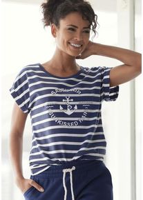 H.I.S. H.I.S T-Shirt 'Heiligenhafen' blau Gr. 32/34 für Damen. Rundhals und Druck. Basic