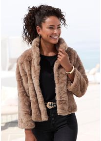 Lascana Fellimitatjacke taupe Gr. 34 für Damen. Figurbetont
