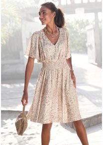 Lascana Sommerkleid mehrfarbig Gr. 34 für Damen. Tiefer V-Ausschnitt und Allover-Druck. Figurumspielend