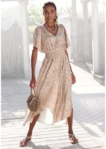 Lascana Maxikleid mehrfarbig Gr. 34 für Damen. Tiefer V-Ausschnitt und Allover-Druck. Figurumspielend