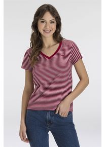 Levi's LEVI'S Damen V-Shirt "PERFECT VNECK"indigo stripe scarle, casual, Gr. XS, Single Jersey, Obermaterial: 100% Baumwolle, Shirts, mit