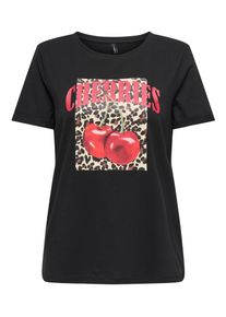 Only Damen Kurzarmshirt "ONLANE LIFE S/S BERRY PRINT TOP CS JRS"schwarz print:cherries, leo aop, modisch, Gr. XL, bedruckt, Jersey, Obermaterial: