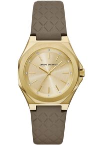 Armani Exchange Damen Quarzuhrbraun, gelbgoldfarben, Armbanduhren, Armbanduhr, Damenuhr, Edelstahlarmband, analog, Glassteine