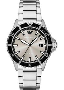 Emporio Armani Herren Quarzuhredelstahlfarben, grau, Armbanduhren, Armbanduhr, Herrenuhr, Edelstahlarmband, analog, Tag
