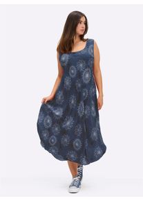 sheego Große Größen Druckkleid mit Blüten-Muster, figurumspielend, rauchblau-graphit-bedruckt, Größe 50 - Damen