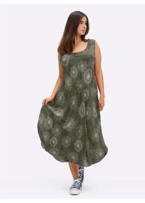 sheego Große Größen Druckkleid mit Blüten-Muster, figurumspielend, khaki-graphit-bedruckt, Größe 36 - Damen