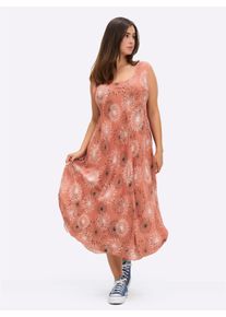 sheego Große Größen Druckkleid mit Blüten-Muster, figurumspielend, papaya-graphit-bedruckt, Größe 36 - Damen