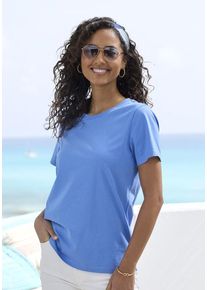 Beach Time BEACHTIME T-Shirt 'mit modischem Schlitz am Saum' blau Gr. 32/34 für Damen. Mit Rundhals. Figurumspielend. Nachhaltig.