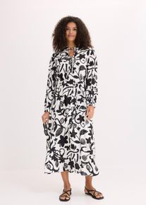 bonprix Kaftan-Kleid aus flie&szlig;ender Viskose, schwarz, Gr.54, modisch bedrucktes Kaftan-Kleid in maxil&auml;nge aus flie&szlig;ender Viskose mit zwei kleinen Bindeb&auml;ndern vorne am Ausschnitt und Bindeband in der Taille, aus Viskose