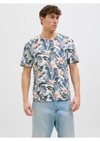 Jack & Jones JACK & JONES Herren Rundhalsshirt "JJEBRYAN AOP TEE S/S O-NECK NOOS", weiß, modisch, Gr. M, bedruckt, Jersey, Obermaterial: 100% Baumwolle, Shirts,