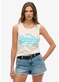Superdry Damen Tanktop "VL NEON SCOOP NECK TANK", weiß, casual, Gr. M, bedruckt, Jersey, Obermaterial: 100% Baumwolle, Tops