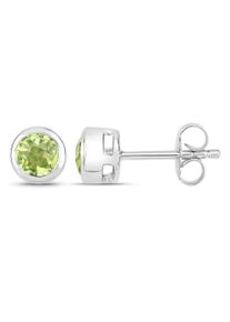 VIRA JEWELS Damen Paar Ohrstecker "925-Sterling Silber rhodiniert glänzend Peridot grün rund", ONE-SIZE, 1,18 ct, Silber 925 (Sterlingsilber), weiß,