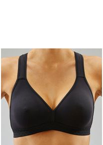 Petite Fleur Damen Sport-BH, Gr. 70, schwarz, Jersey, Obermaterial: 75% Baumwolle, 15% Elasthan, 10% Polyester, sportlich, BHs, ohne Bügel für Yoga
