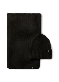 Baby Strickmütze "Monogram Rib Scarf Beanie Set", schwarz, casual, Gr. S, Calvin Klein Jeans, Obermaterial: 100% Polyacryl, Mützen, mit Logopatch