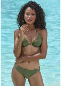 Bruno Banani Damen Bikini-Hose "Milano", grün, Gr. 34, unifarben, glänzend, Recycling-Polyamid, Badehosen, mit kupferfarbener Paspel