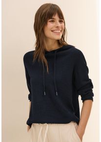 Cecil Damen Strickpullover, blau, casual, Gr. S, unifarben, Strick, Obermaterial: 58% Viskose, 42% Polyester, Pullover, mit Kapuze und Tunnelzug